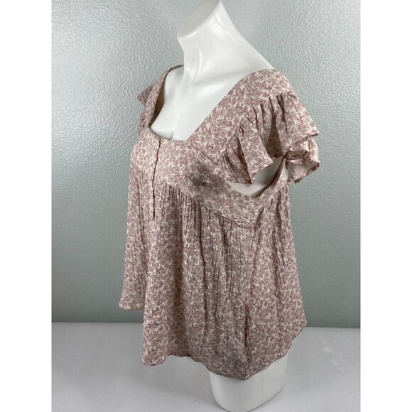 Entro Women Large Suzie Top Ruffle Sleeve Square Neck Floral Pattern NWT - Picture 4 of 9